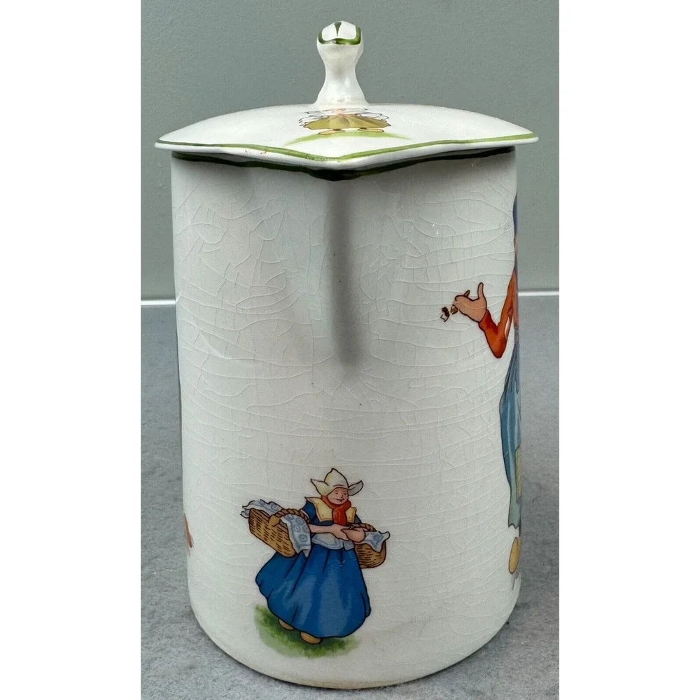 Edwin M Knowles China Co Pitcher With Lid Antique Hand‎ Painted Dutch Holland